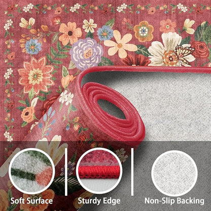 Area Rugs 10x14 for Living Room, Non Slip Machine Washable Floral Rugs | Low - Image 2