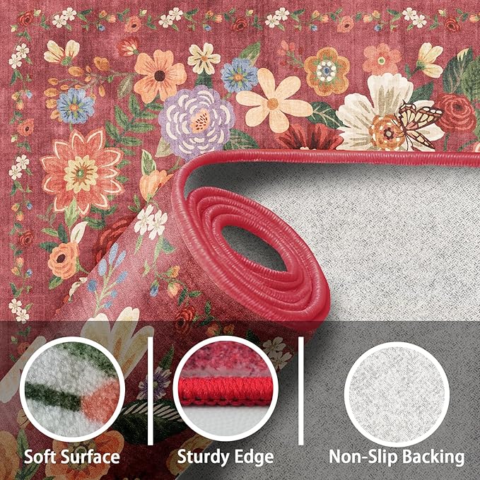 Red Floral Hallway Runner Rug 3x7 - Image 4