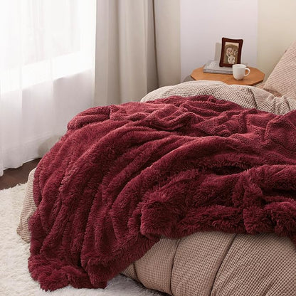 Bedsure GentleSoft Fluffy Burgundy Red King Size Blanket - Image 4
