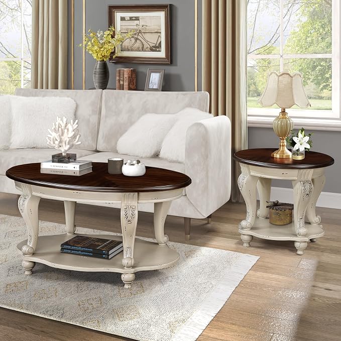 Solid Wood Coffee Table Set for Living Room, Coffee Table & 2 End Side Table - Image 3