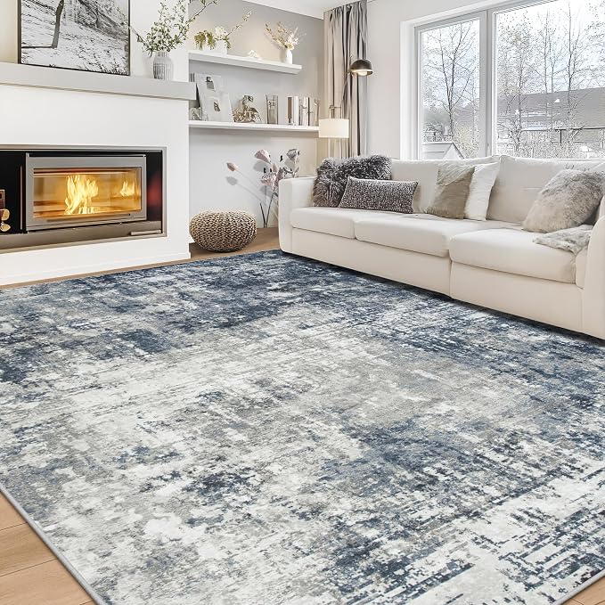 8x10 Area Rugs for Living Room Bedroom Dining Room Washable Blue Grey | Soft by Aelenmu
