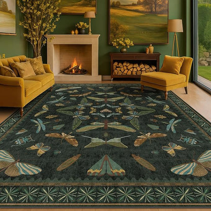 Dark Green Insect Area Rugs 8x10 by HazoHaus