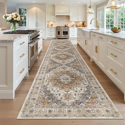 Madane Hallway Runner Rug 3x14 Washable Kitchen Runners Long, Turmeric/Grey | - Image 4