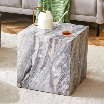 16'' Cube Coffee Table with Marble Stone Pattern, Square No Assembly End Table - Image 3