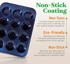 NutriChef 12-cup Blue Oven Muffin Pan, Non-Stick Coated Layer Surface, Even Heating Muffin Tray for Muffins, Cupcakes, Pastries & Mini Pies, Used for Model Number NCBK6TR