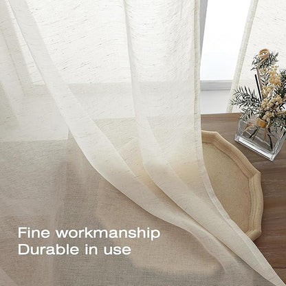 Simplebrand Natural Linen Textured Sheer Curtains 72 inches Long 2 Panels - Image 5