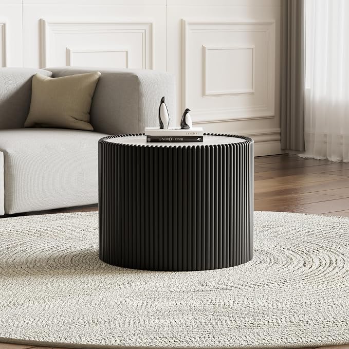 SSLine Round Drum Coffee Table Modern Sintered Stone Top Side End Table in by SSLine