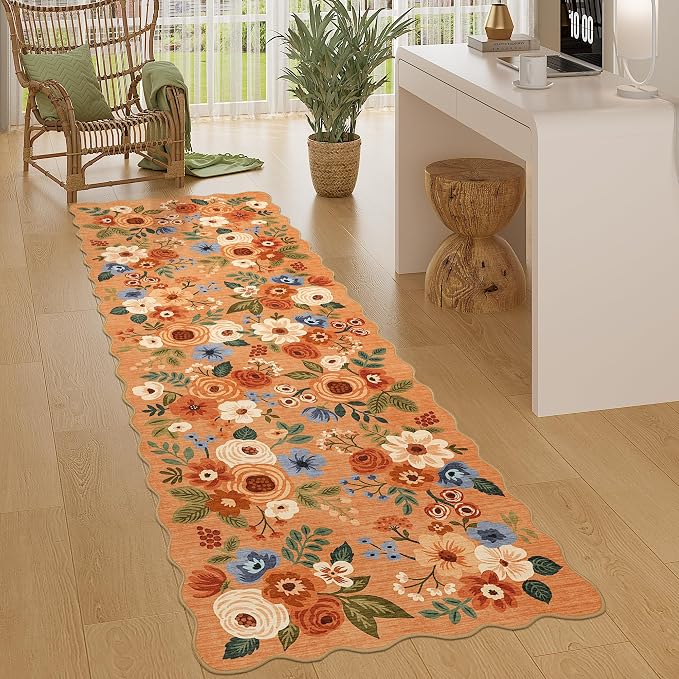 DUKINO 2x6 Runner Rug, Floral Washable Rug by DUKINO