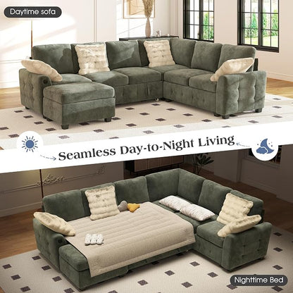 Ihanherry 106-inch Large L-Shaped Sectional Sofa Bed, 7-Seater Convertible Pull - Image 3