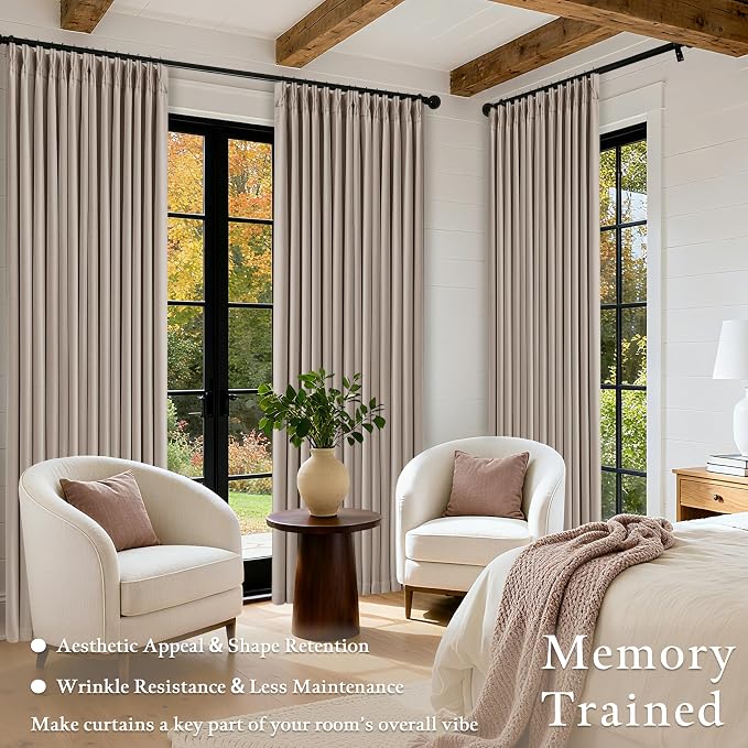 Viral Pleated Blackout Burlap 120 Inch Long Curtains Burlywood Birch | Pinch - Image 6