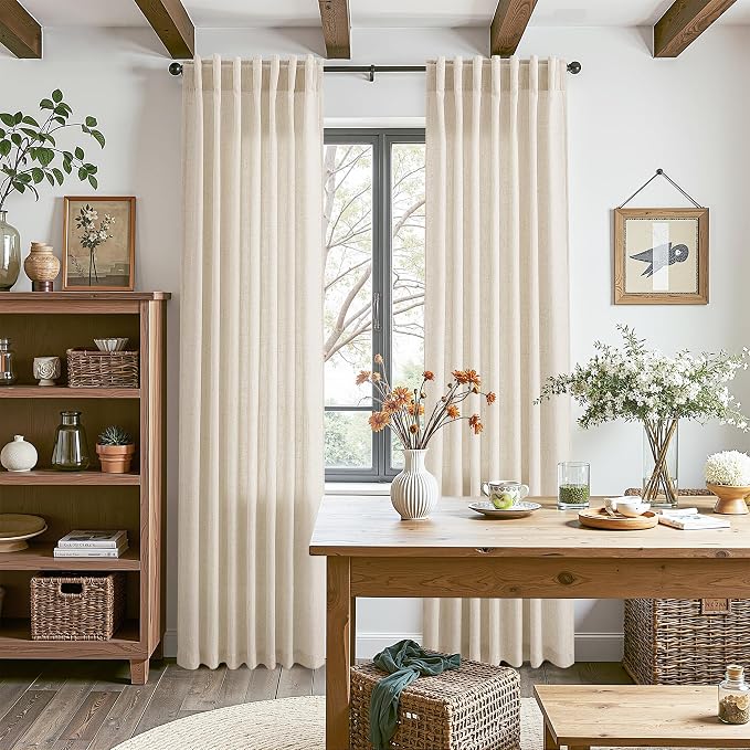 Cream Beige Linen Curtains 80 Inch Length - Image 8