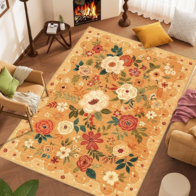 DUKINO 6x9 Area Rugs, Floral Washable Rug - Image 3