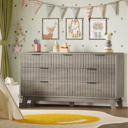 BORNOON 57" Long Dresser for Bedroom, 7-Drawer Fluted Chest, Wide Wood Storage - Image 8