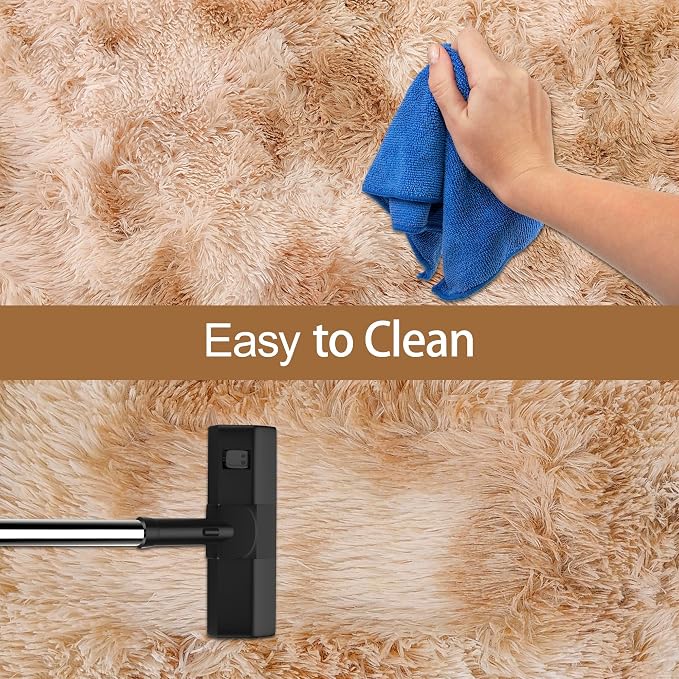 Super Soft Fluffy Living Room Area Rugs 3x10 ft Tie-Dyed Beige Shaggy Furry - Image 7