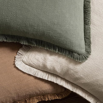 MIULEE Boho Linen Fringe Decorative Fall Throw Pillow Covers Brown 18x18 | Set - Image 4