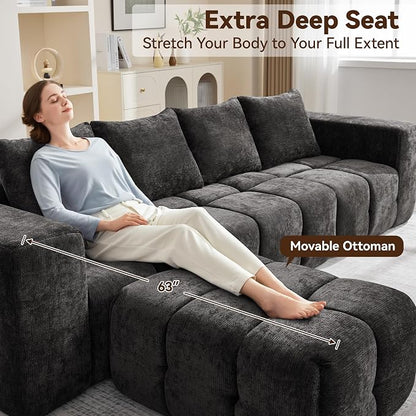119" Boneless Couch, Oversized Cloud L Shaped Couch, Modular Sectional 4 Seater - Image 4