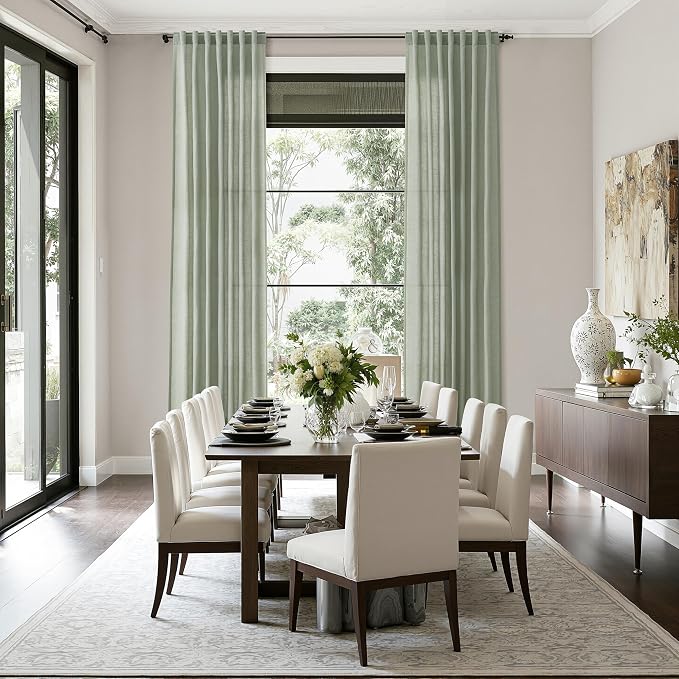 Desert Sage Linen Curtains for Living Room 105 Inches Long Light Filtering Semi - Image 8