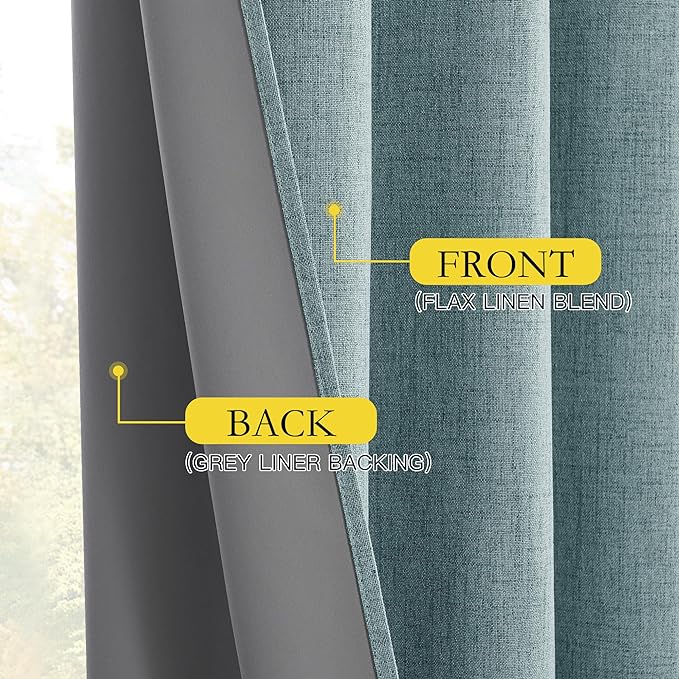 NICETOWN Skylark Blue Blackout Linen Curtains 95" Long, Rod Pocket Back Tab - Image 6