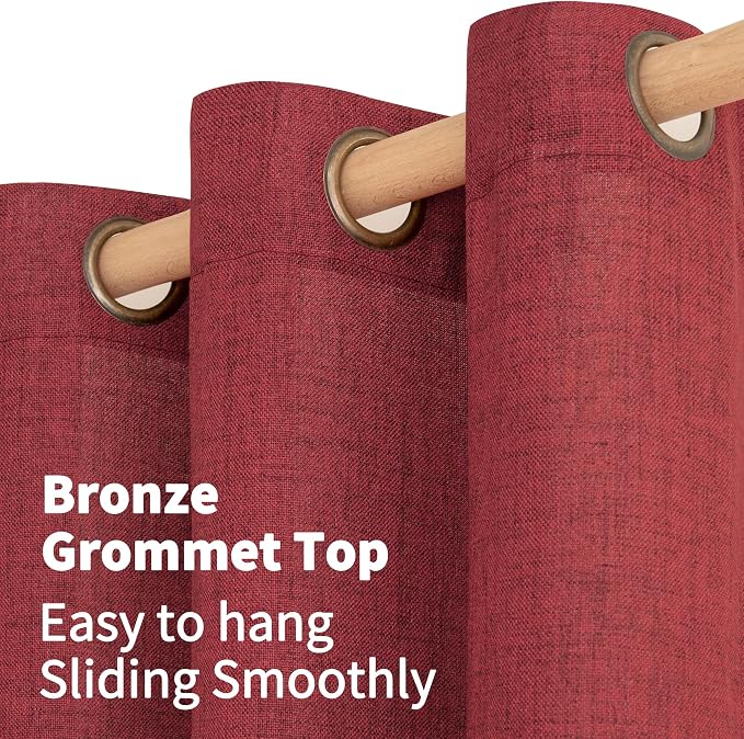 YoungsTex Burgundy Red Linen Curtains 102 Inch Length - Image 5