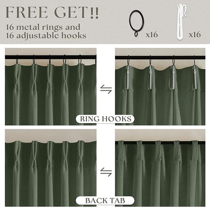 Pleated Semi Sheer Memory Shape Olive Green Linen Curtains 90 Inches Long | - Image 5