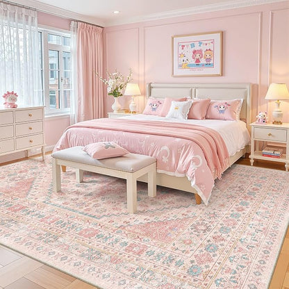 Pink Rugs for Bedroom-10x12 Area Rugs for Living Room, Girls Room | Washable - Image 9