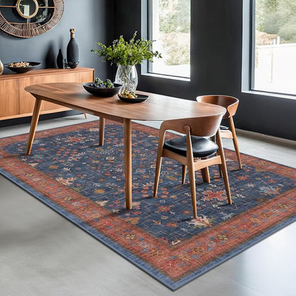 Washable Navy Blue Living Room Rug, 7x10 Area Rug - Image 3
