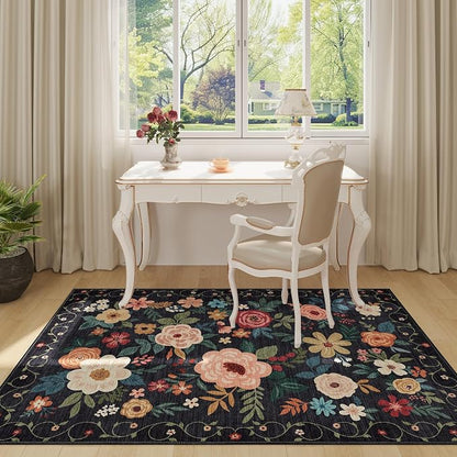 DUKINO 4x6 Area Rug, Floral Washable Office Rug Non Slip Chair Mat, Stain - Image 7