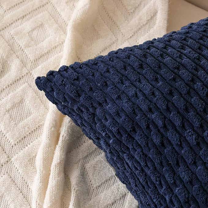 Set of 4 Navy Blue Decorative Throw Pillow Covers 24x24 Inch Corduroy Pillow - Image 5