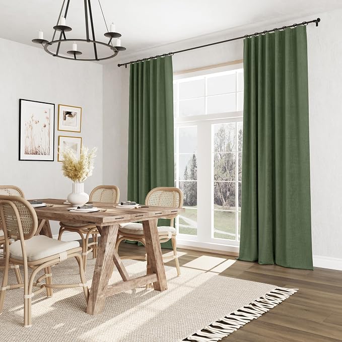 Olive Green 100% Blackout Curtains 63 Inch Length 2 Panels Set - Image 7