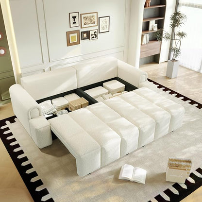 KEIKI 90.2" 4-Seater Modern Convertible Sofa Bed – Teddy Fabric Couch - Image 5