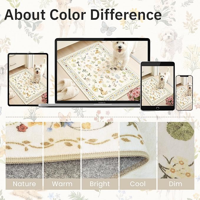 Soalmost 2x3 Dog Rugs for Entryway, Washable Door Mat Animal Soft Rug Beige | - Image 9