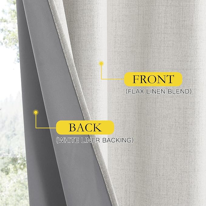 NICETOWN Linen Full Blackout Curtains 52 x 80 inch Panels, Full Bedroom Light - Image 5