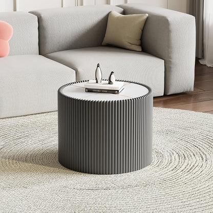 SSLine Round Drum Coffee Table Set of 2 Modern Sintered Stone Top Nesting - Image 4