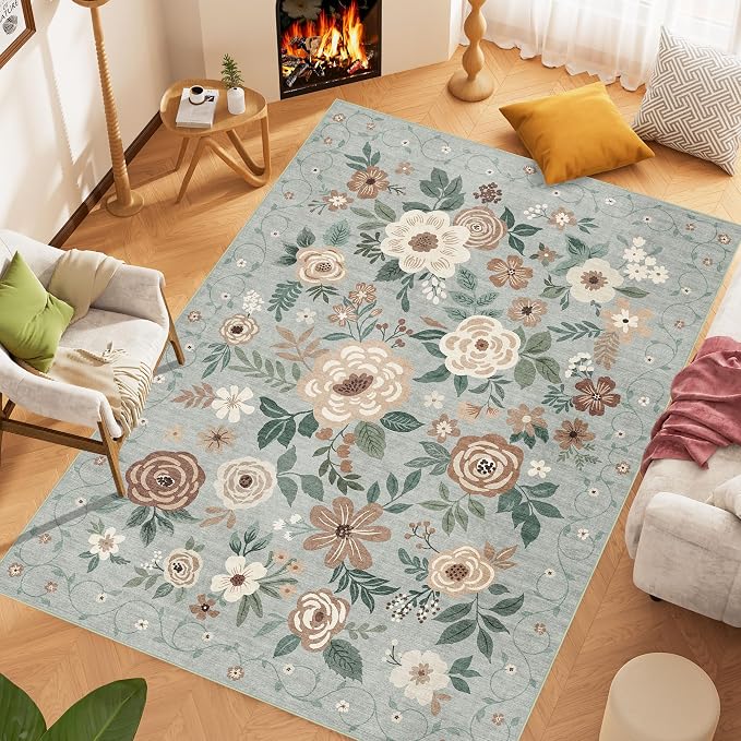 DUKINO 5x7 Area Rug Floral Washable Rug - Image 4