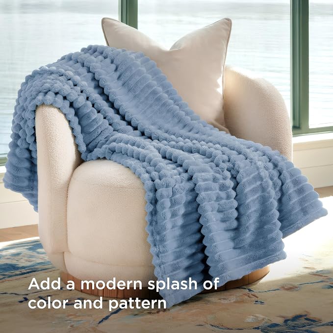 Bedsure Soft Twin Blanket for Bed Decor Gifts Blue 60"x80" | Birthday Gifts for - Image 3