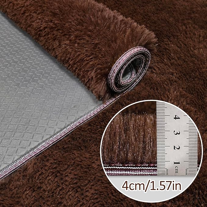 2x6 Bedside Area Rugs for Bedroom Soft Fluffy Shag Brown Rug for Hallway - Image 5