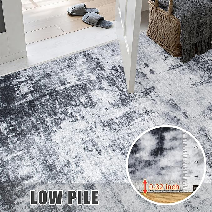 3x8 Washable Runner Rug：Modern Abstract Soft Carpet Dark Black | - Image 7