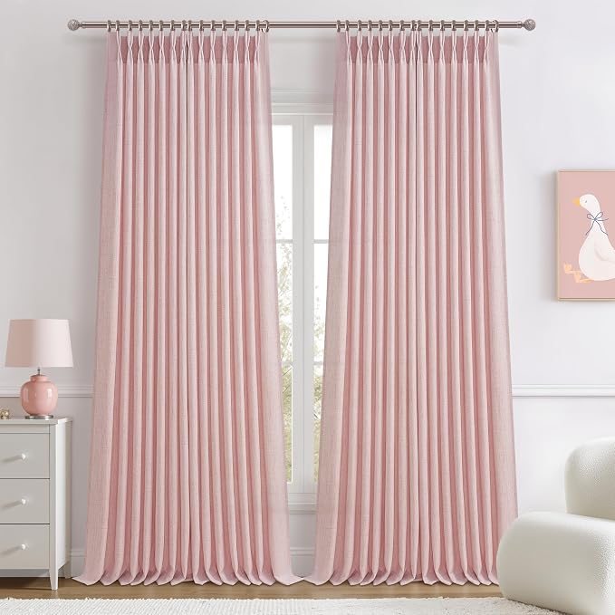 Light-Pink Floor to Ceiling Semi Sheer Extra Long Curtains 108 Inches Length by PleatedDrapes