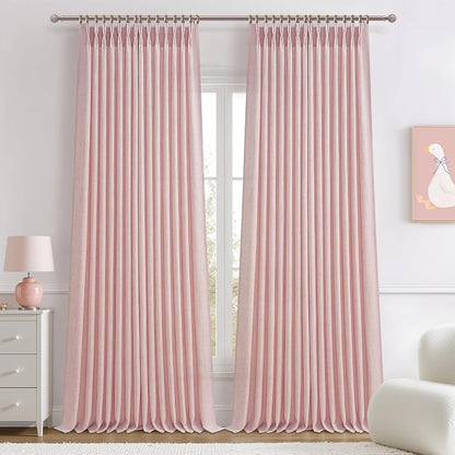 Light-Pink Floor to Ceiling Semi Sheer Extra Long Curtains 108 Inches Length by PleatedDrapes