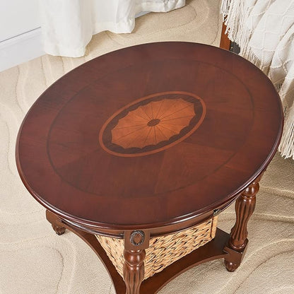LEEMTORIG Oval Round End Table, 2-Tier Cherry Wood End Table Solid Wood Side - Image 7