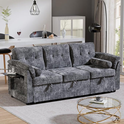Convertible Sleeper Sofa Bed, 63 Inch Chenille Pull Out Couch - Image 11