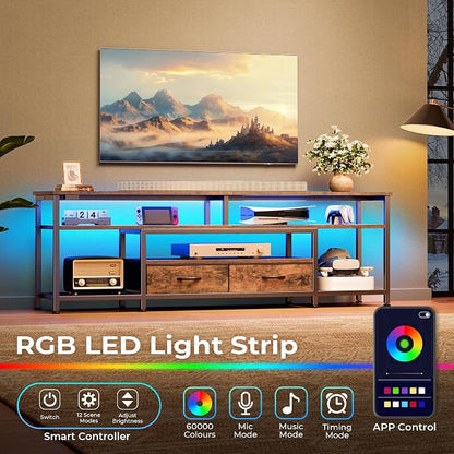 Huuger 63 Inch LED TV Stand for 65 70 Inch TV, Entertainment Center - Image 2