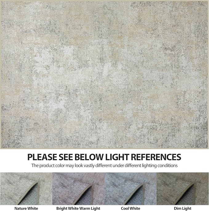 4x6 Area Rugs for Living Room Washable Bedroom Dining Room Beige Grey | Modern - Image 7