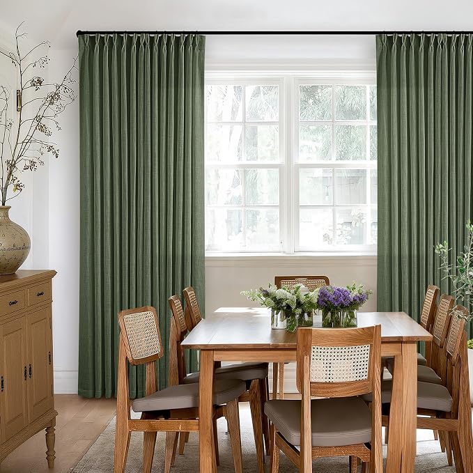 Linen Pinch Pleated Light Filtering Olive Green Curtains 96 Inches Long | - Image 6