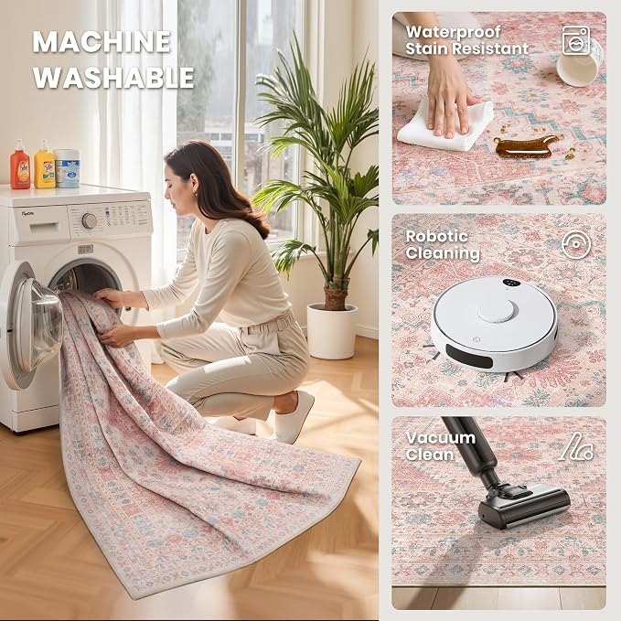 Pink Rugs for Bedroom-3x5 Rug for Entryway, Girls Room | Small Washable Rug for - Image 5