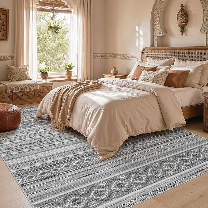 cotiled Boho 9x12 Area Rug for Living Room: Large Moroccan Washable Rug | Stain - Image 6