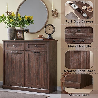 IFGET Double Tilt Out Trash Cabinet, 20 Gallon Farmhouse Laundry Hamper Cabinet - Image 3
