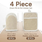 Casa Platino Mini Oven Mitts & Silicone Pot Holders, 4-Piece – Heat Resistant Gloves for Cooking & BBQ, Hot Pads for Kitchen – Withstands Up to 500°F, Non-Slip & Machine Washable – Beige