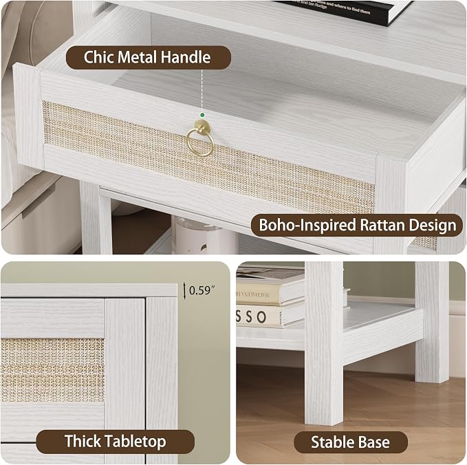 Xixini Nightstand wih 2 Drawers & Open Shelf, Small Mid Century Modern Night - Image 5