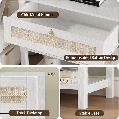 Xixini Nightstand Set of 2, Rattan Boho Bedside Table - Image 5